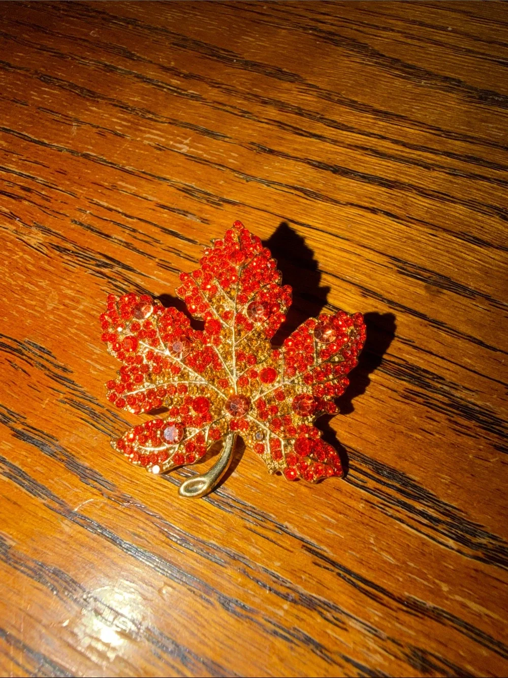 Orange Crystal Maple Leaf Brooch - Women Accessories